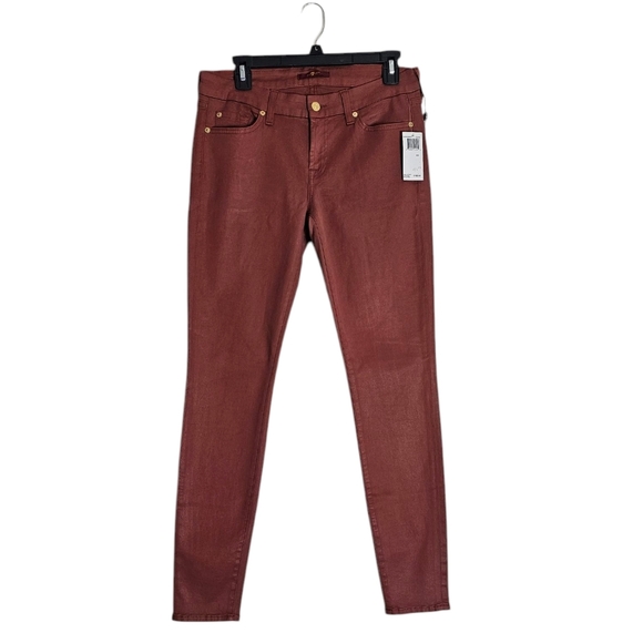 7 For All Mankind High Rise Burnt Orange Waxed Skinny Jeans 30 NWT - Picture 1 of 8